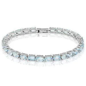 GLAMOROUS ! OV6X4 BABY SWISS BLUE TOPAZ 925 STERLING SILVER BRACELET