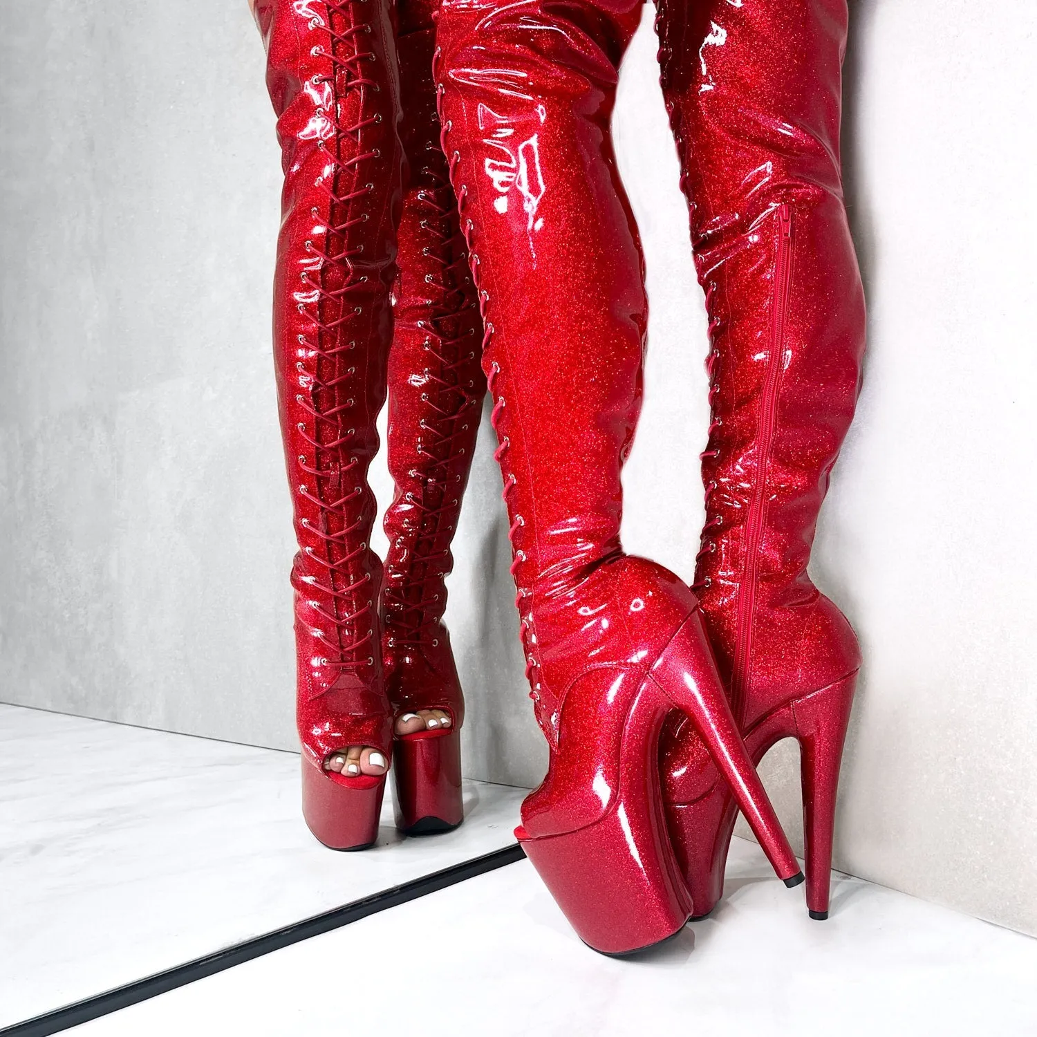 Glitterati Thigh High Open Toe - Kansass - 8 INCH