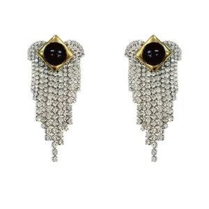 GOLD RHOMBUS STUD WATERFALL DROP EARRINGS