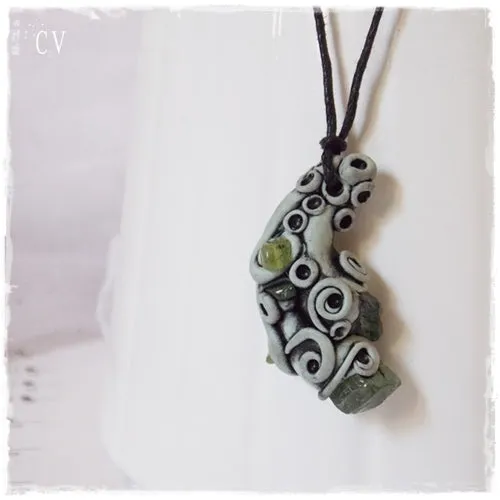 Green Apatite & Peridot Polymer Clay Pendant