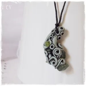 Green Apatite & Peridot Polymer Clay Pendant