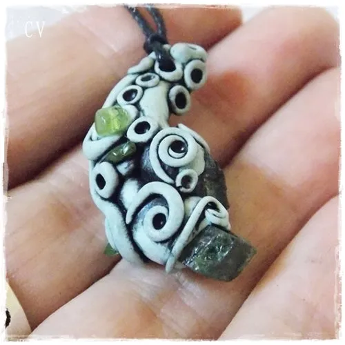 Green Apatite & Peridot Polymer Clay Pendant