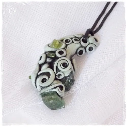 Green Apatite & Peridot Polymer Clay Pendant