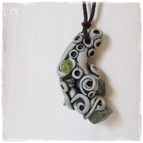 Green Apatite & Peridot Polymer Clay Pendant