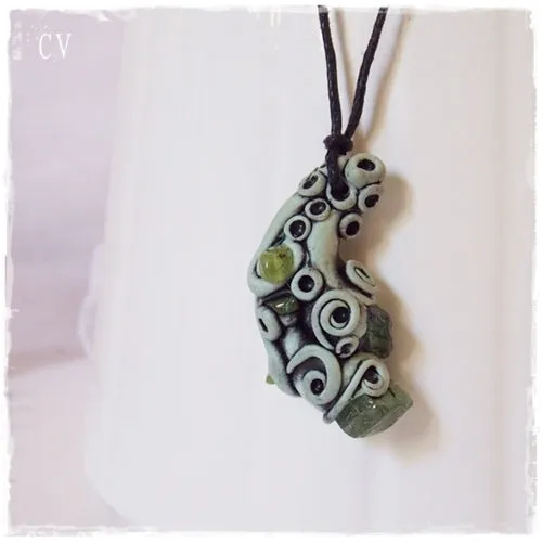 Green Apatite & Peridot Polymer Clay Pendant