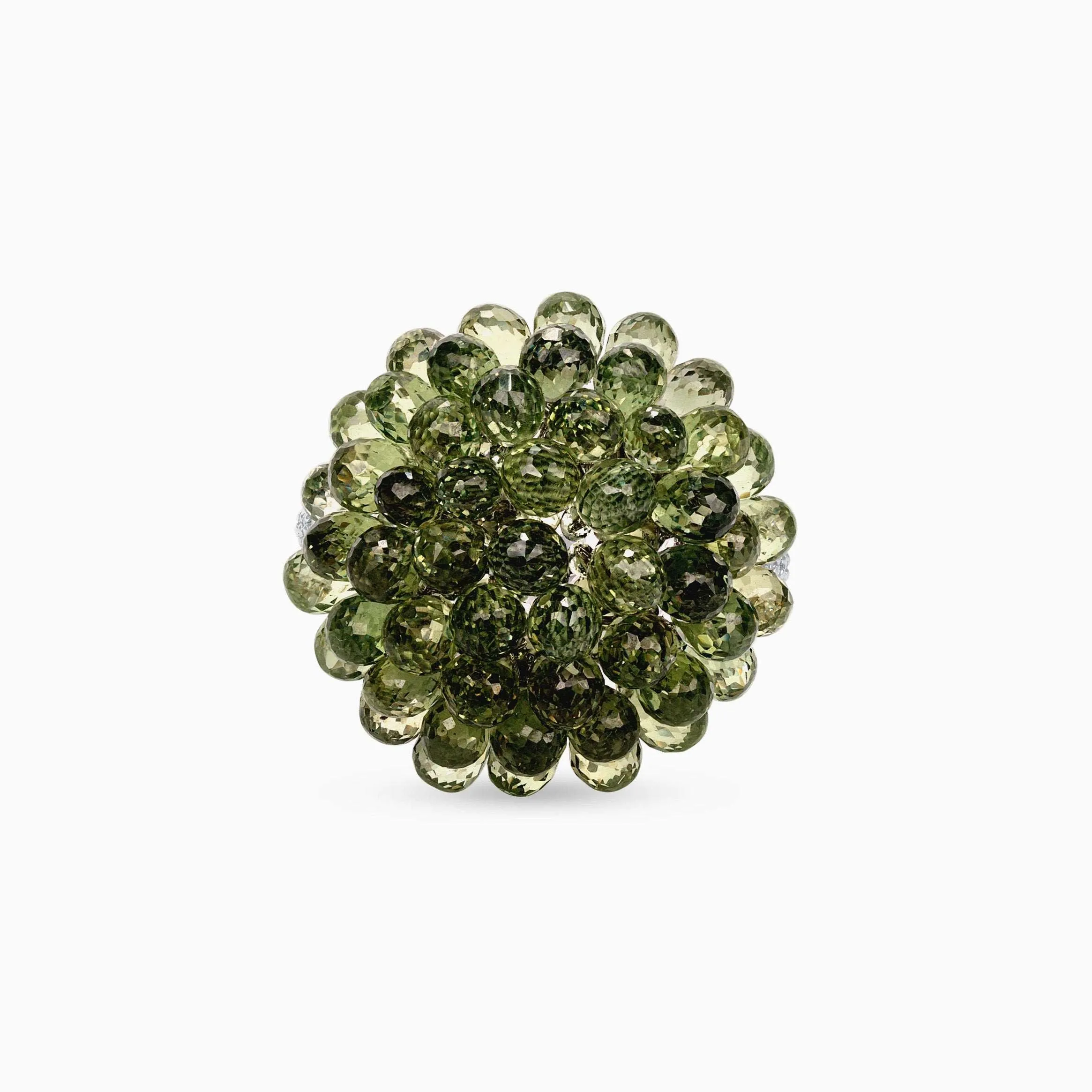 Green Briolette Sapphire Diamond White Gold Ring