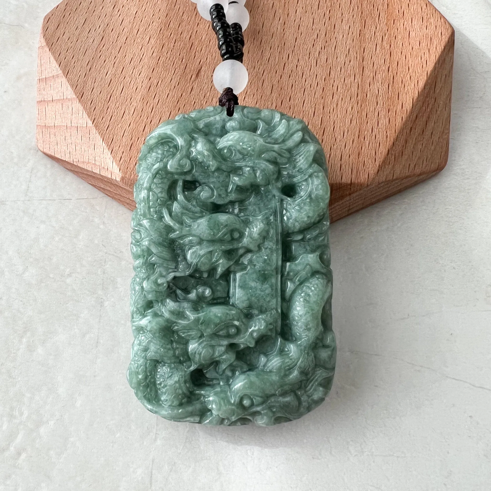 Green Jade 9 Dragon Jadeite Jade Chinese Zodiac Hand Carved Pendant Necklace, YJ-1221-0233671
