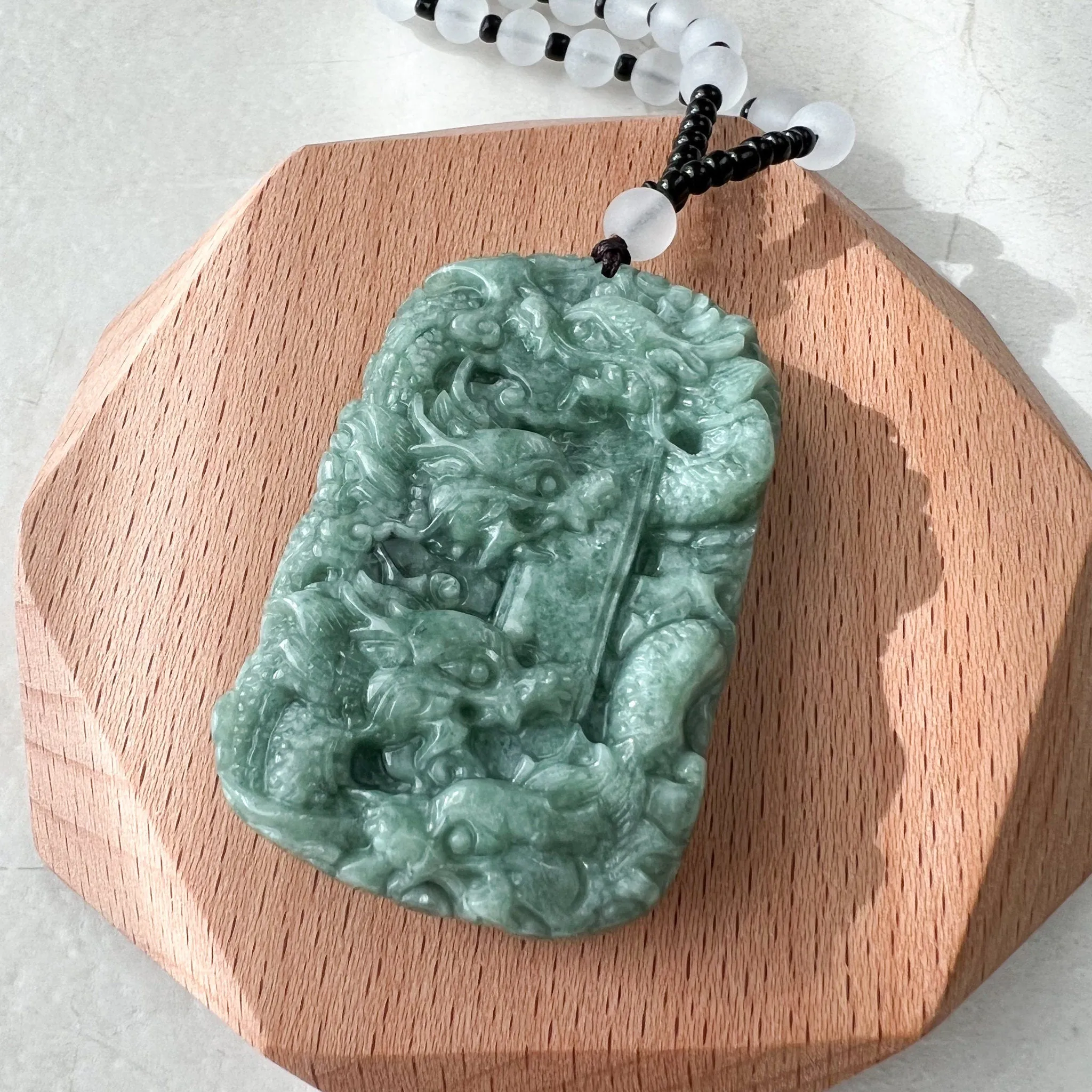 Green Jade 9 Dragon Jadeite Jade Chinese Zodiac Hand Carved Pendant Necklace, YJ-1221-0233671