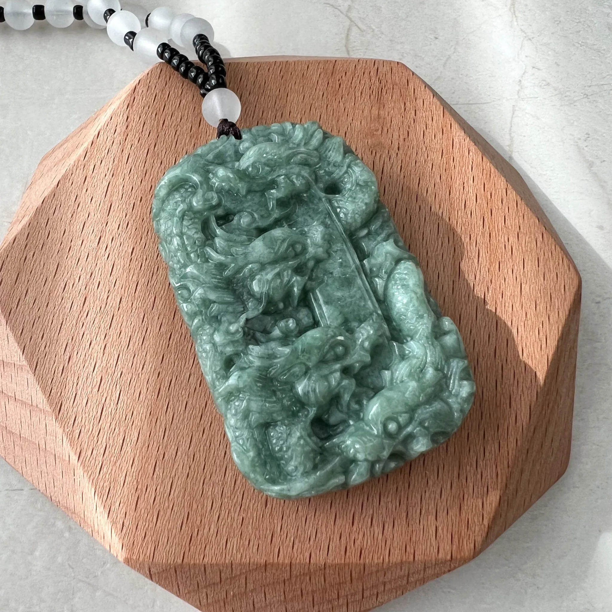 Green Jade 9 Dragon Jadeite Jade Chinese Zodiac Hand Carved Pendant Necklace, YJ-1221-0233671