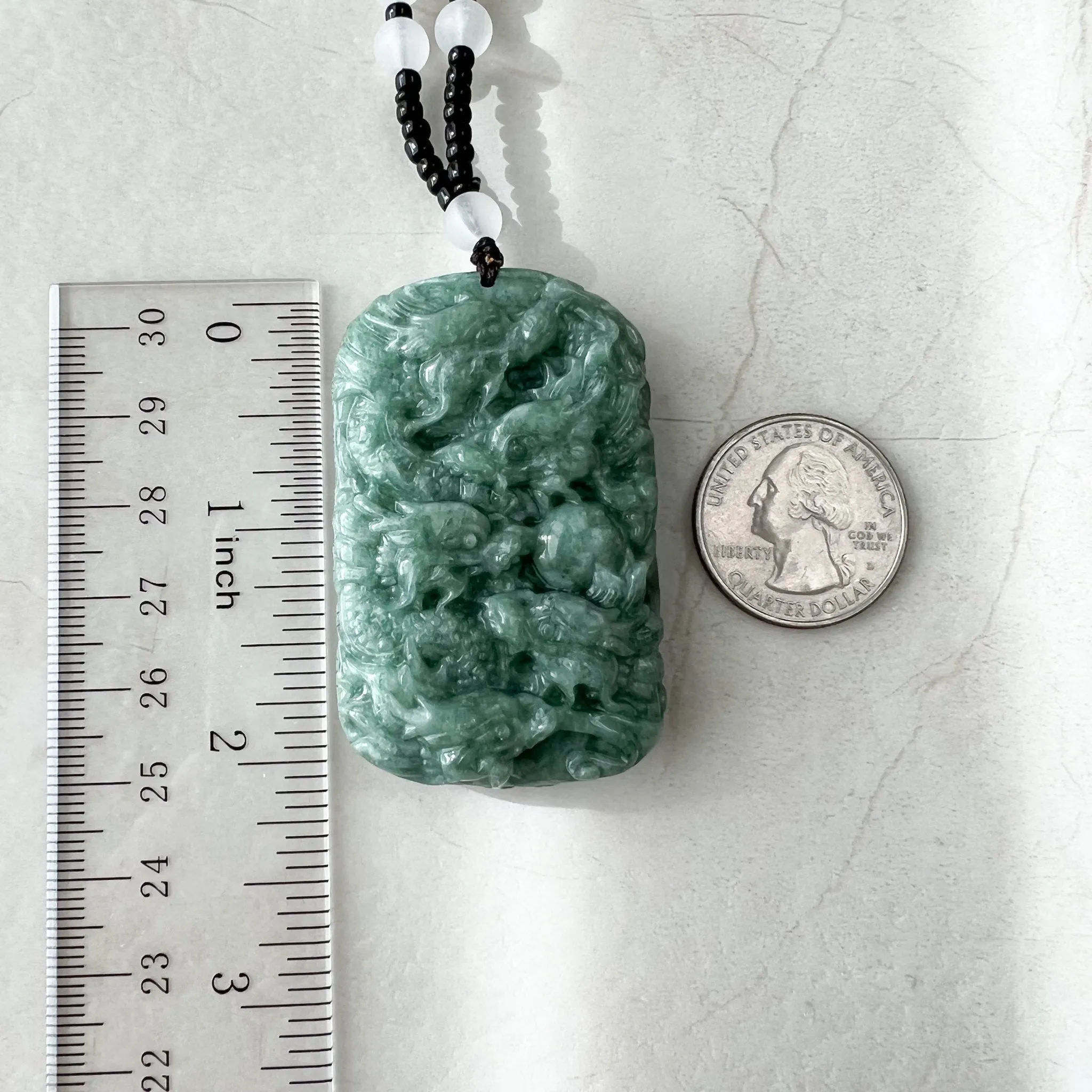 Green Jade 9 Dragon Jadeite Jade Chinese Zodiac Hand Carved Pendant Necklace, YJ-1221-0233671
