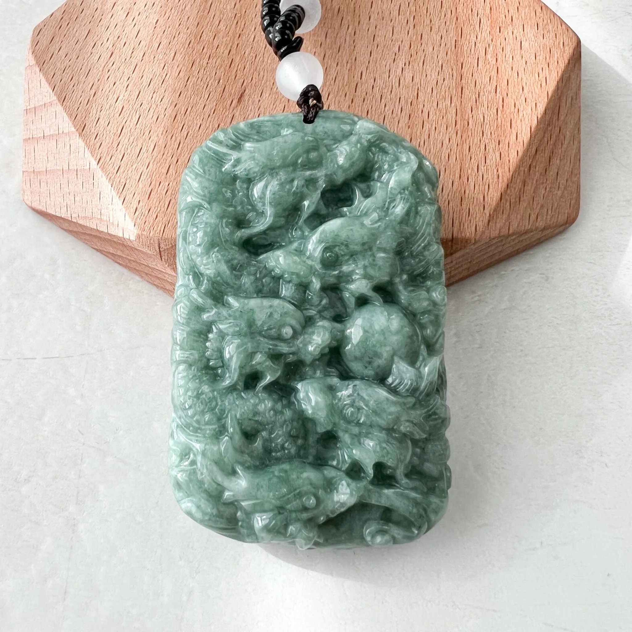Green Jade 9 Dragon Jadeite Jade Chinese Zodiac Hand Carved Pendant Necklace, YJ-1221-0233671