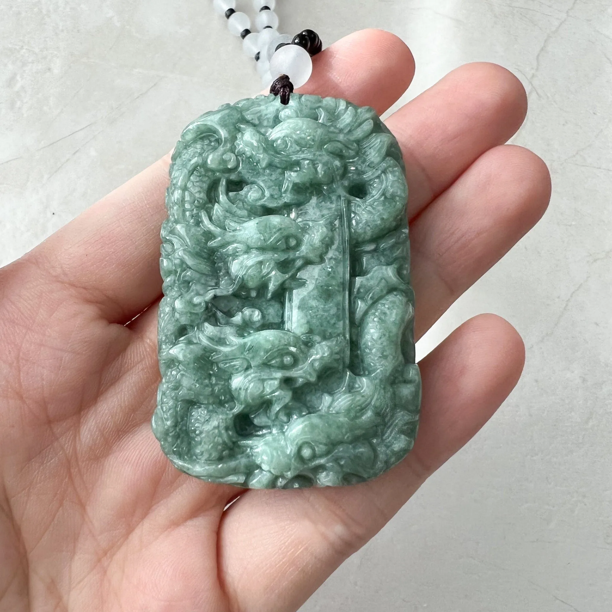 Green Jade 9 Dragon Jadeite Jade Chinese Zodiac Hand Carved Pendant Necklace, YJ-1221-0233671