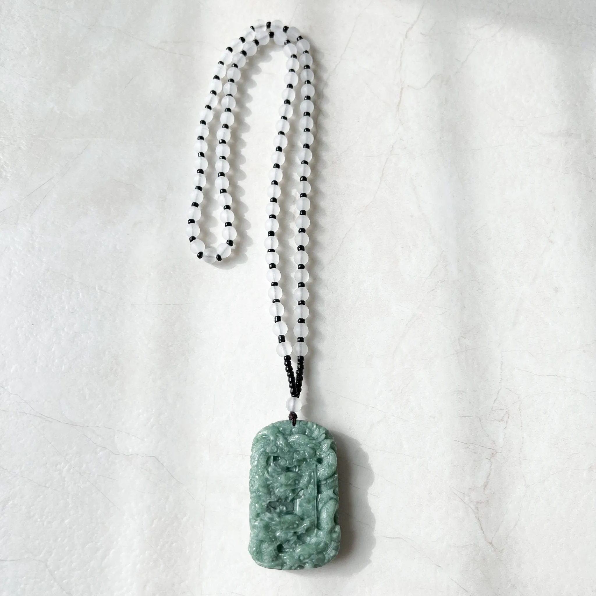 Green Jade 9 Dragon Jadeite Jade Chinese Zodiac Hand Carved Pendant Necklace, YJ-1221-0233671