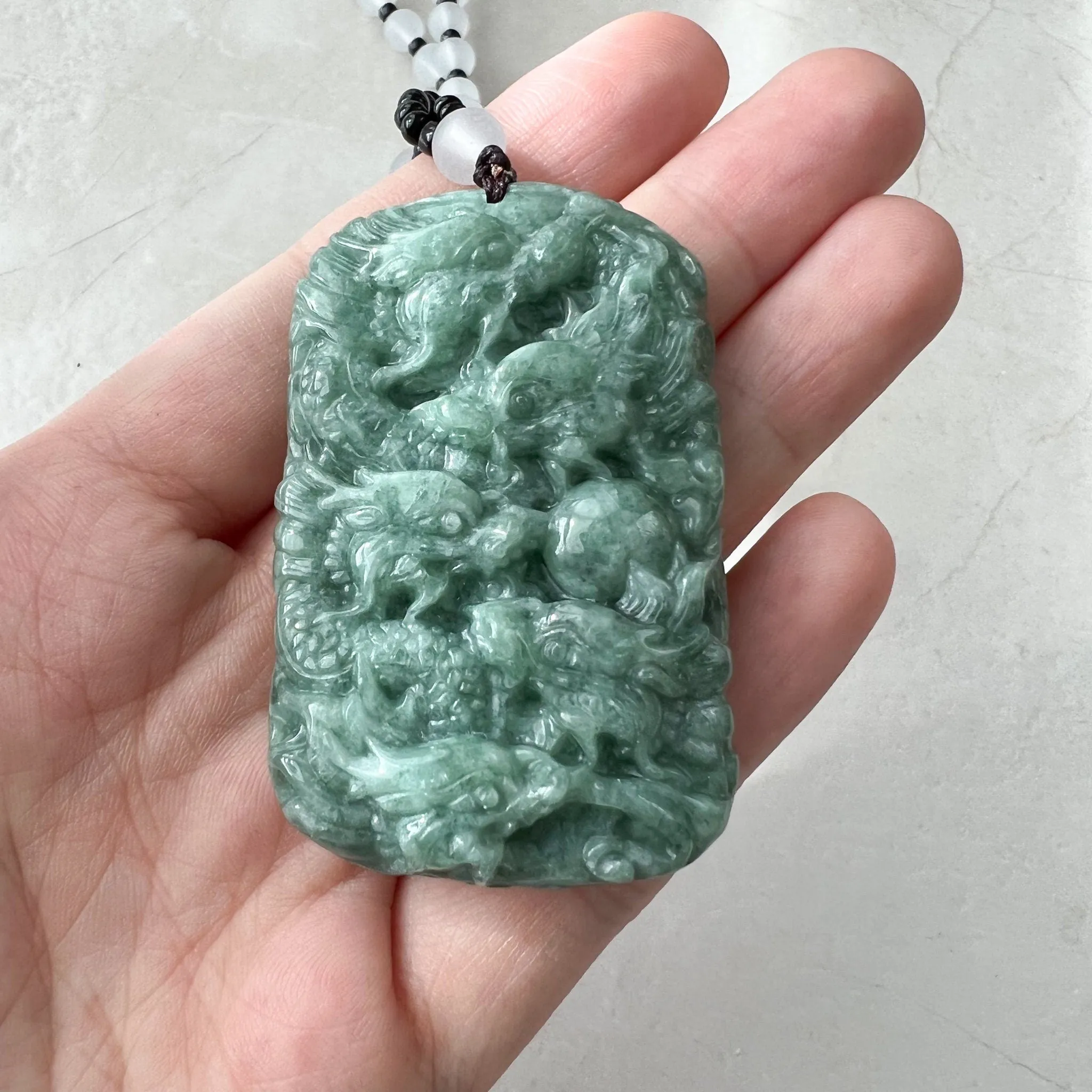 Green Jade 9 Dragon Jadeite Jade Chinese Zodiac Hand Carved Pendant Necklace, YJ-1221-0233671