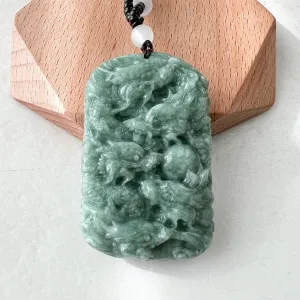 Green Jade 9 Dragon Jadeite Jade Chinese Zodiac Hand Carved Pendant Necklace, YJ-1221-0233671