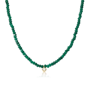 Green Jade and Diamond Necklace - 14K White Gold