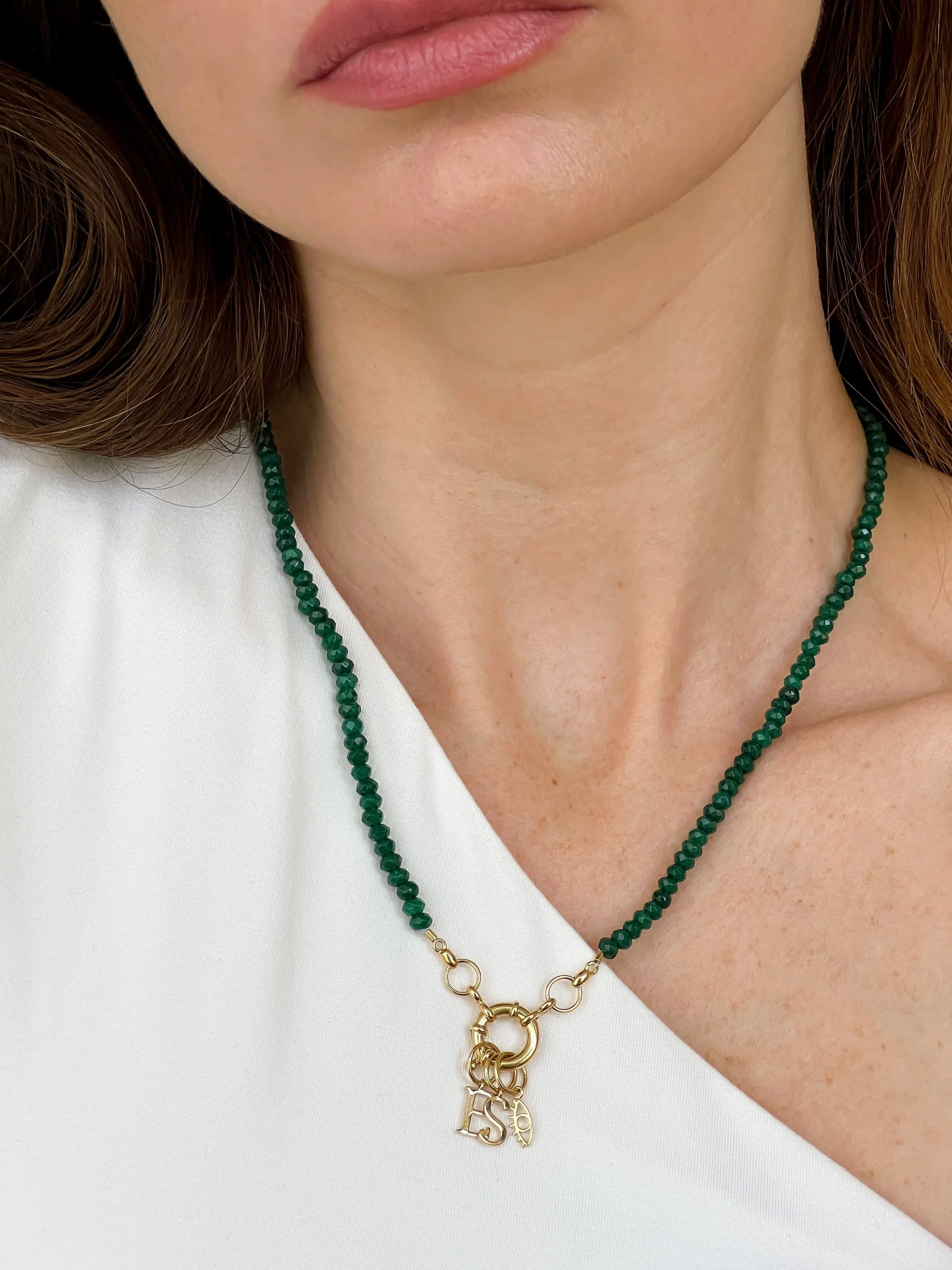Green Jade Charm Lock Necklace - 18K Gold Vermeil