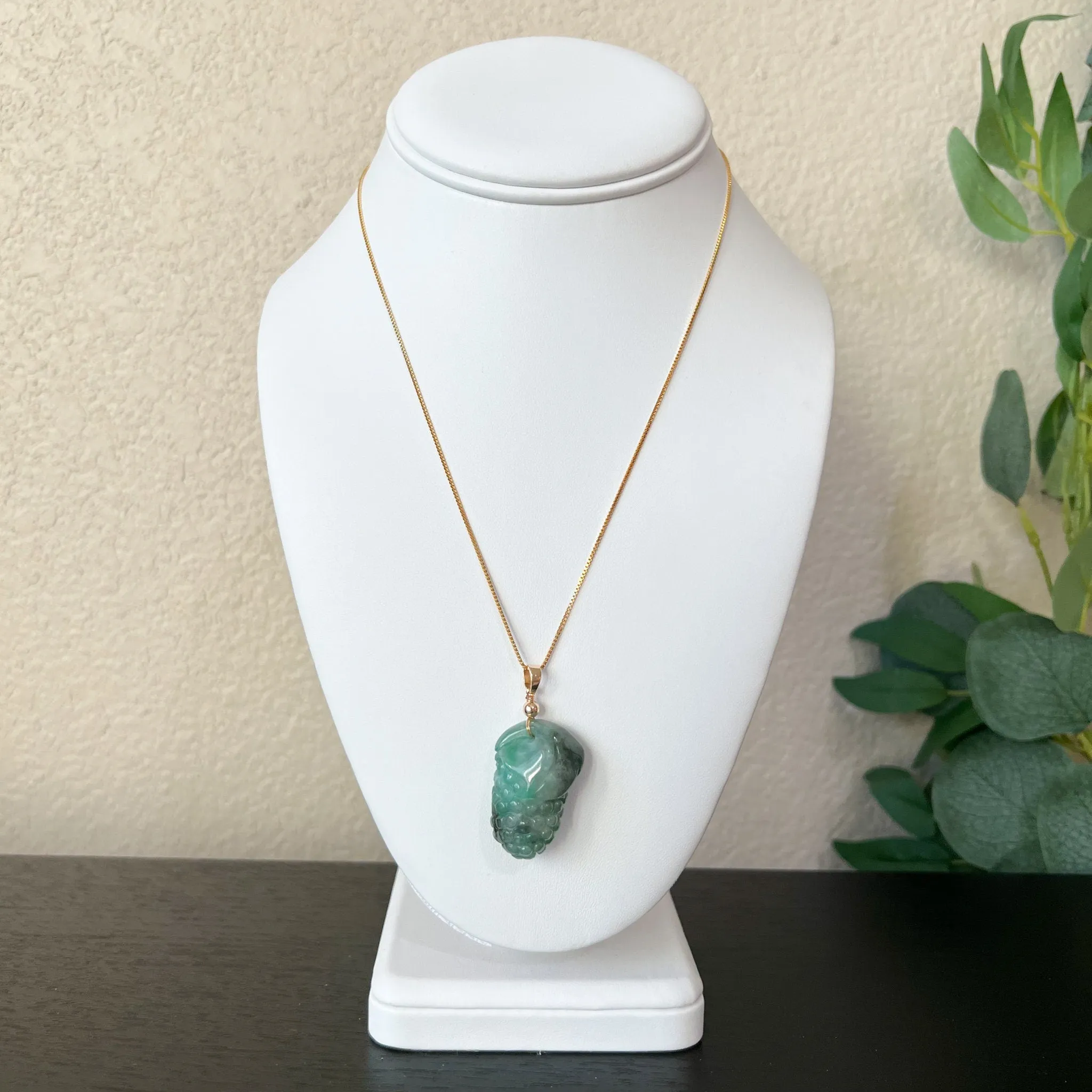 Green Jade Grape, Gold Plated, Jadeite Jade, Hand Carved Pendant Necklace, FCSG-0921-1647035832