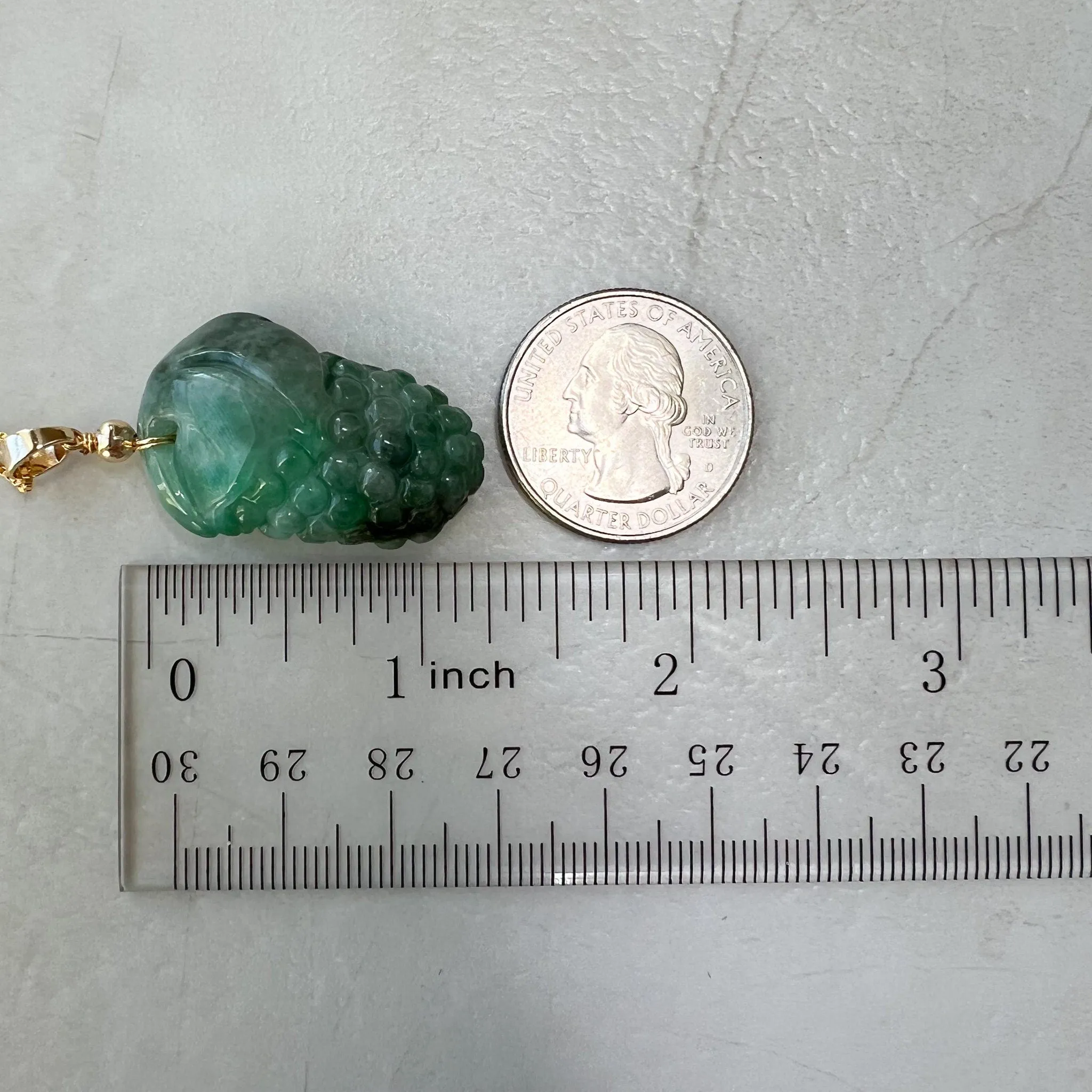 Green Jade Grape, Gold Plated, Jadeite Jade, Hand Carved Pendant Necklace, FCSG-0921-1647035832