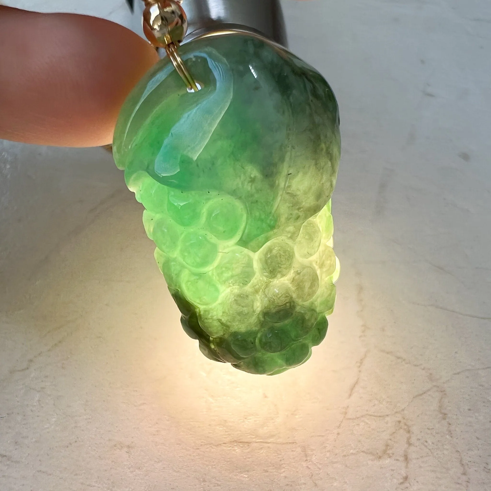 Green Jade Grape, Gold Plated, Jadeite Jade, Hand Carved Pendant Necklace, FCSG-0921-1647035832
