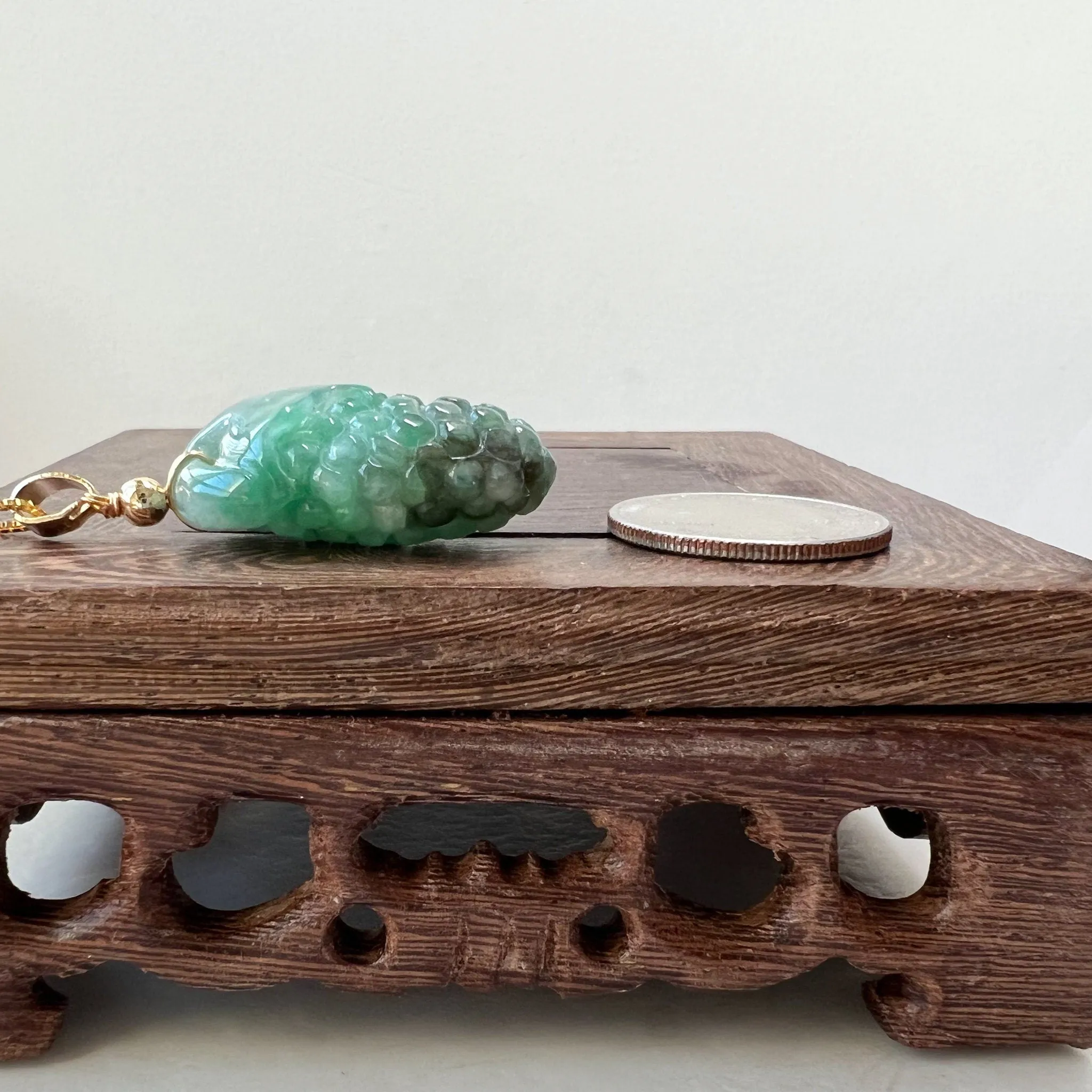 Green Jade Grape, Gold Plated, Jadeite Jade, Hand Carved Pendant Necklace, FCSG-0921-1647035832