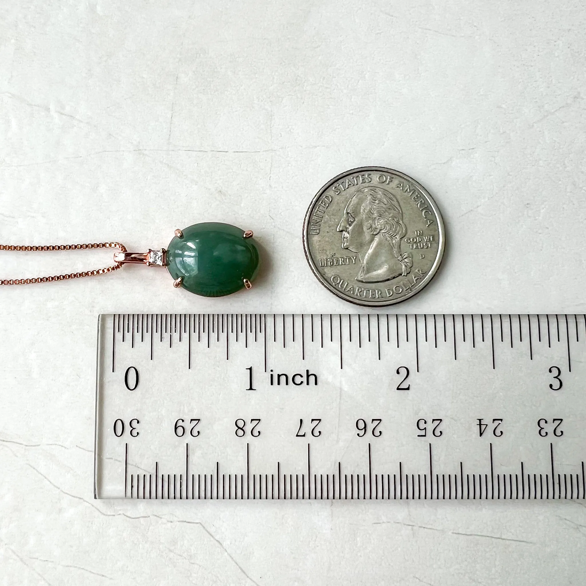 Green Jade Round Cabochon Pendant, Jadeite Jade, Rose Gold Sterling Silver Pendant Necklace, LM-0422-1668398354