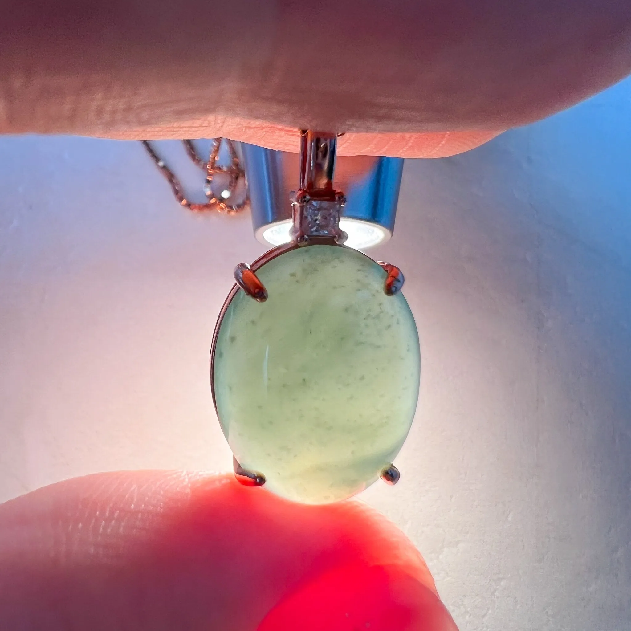 Green Jade Round Cabochon Pendant, Jadeite Jade, Rose Gold Sterling Silver Pendant Necklace, LM-0422-1668398354