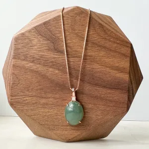 Green Jade Round Cabochon Pendant, Jadeite Jade, Rose Gold Sterling Silver Pendant Necklace, LM-0422-1668398354