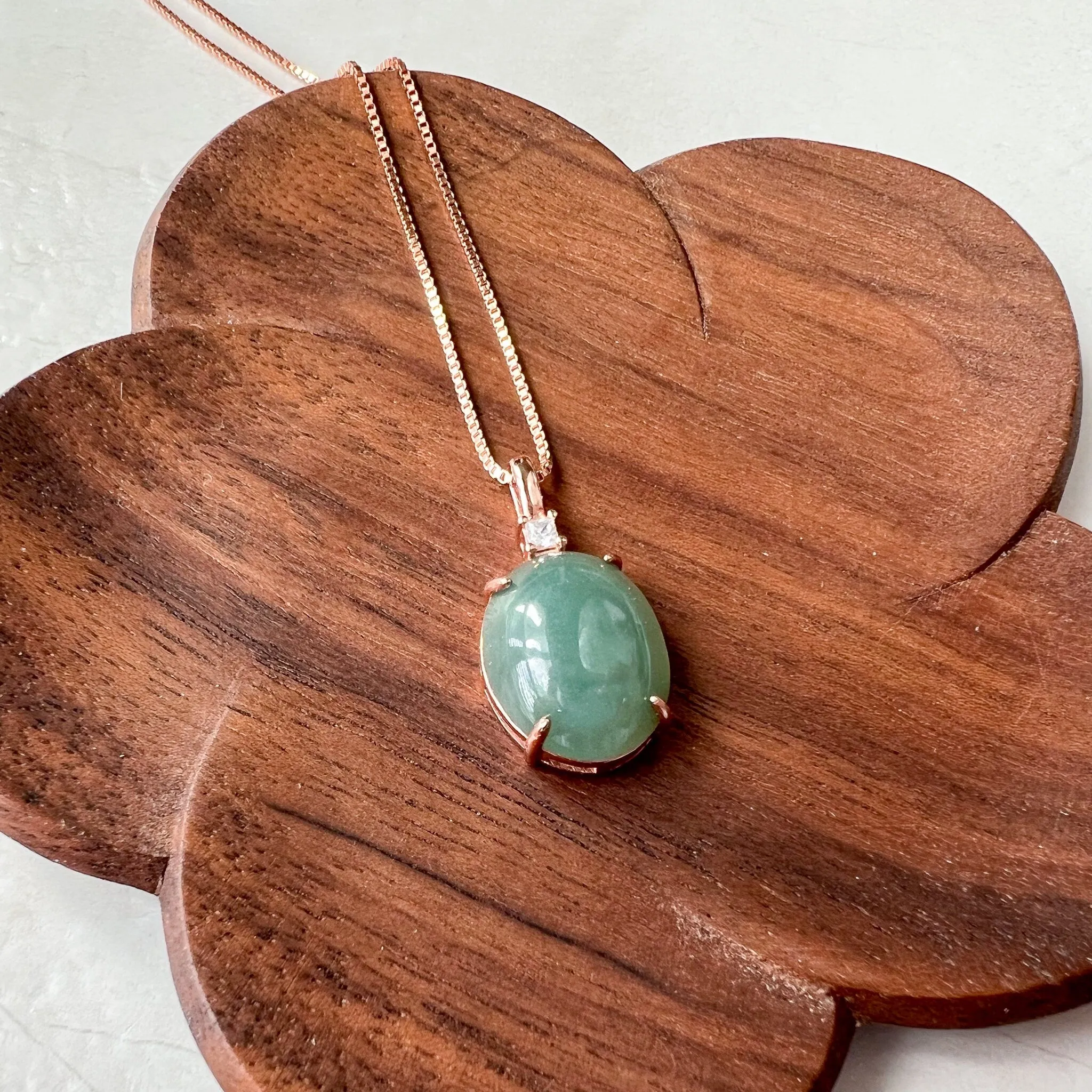 Green Jade Round Cabochon Pendant, Jadeite Jade, Rose Gold Sterling Silver Pendant Necklace, LM-0422-1668398354