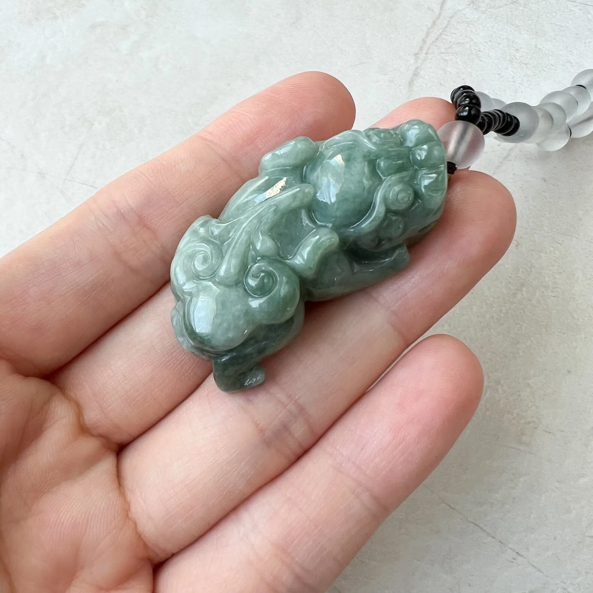 Green Jadeite Jade, Dragon Pixiu Pi Xiu, 貔貅, Dragon Chinese Carved Pendant, YJ-1221-0168140