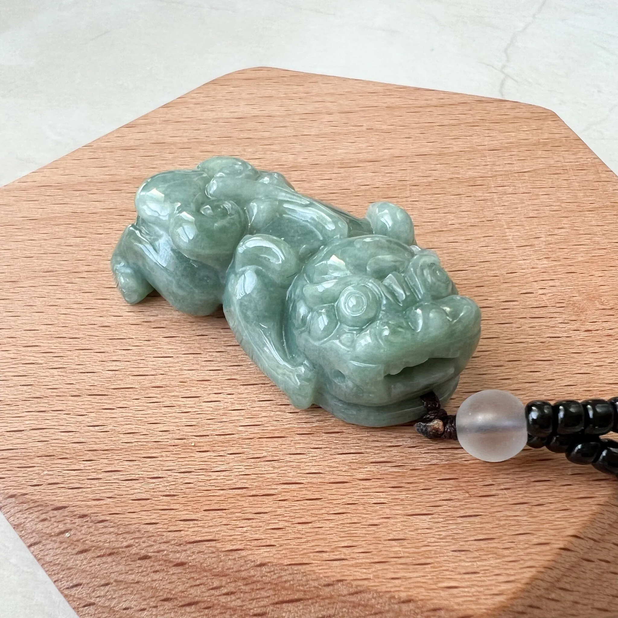 Green Jadeite Jade, Dragon Pixiu Pi Xiu, 貔貅, Dragon Chinese Carved Pendant, YJ-1221-0168140