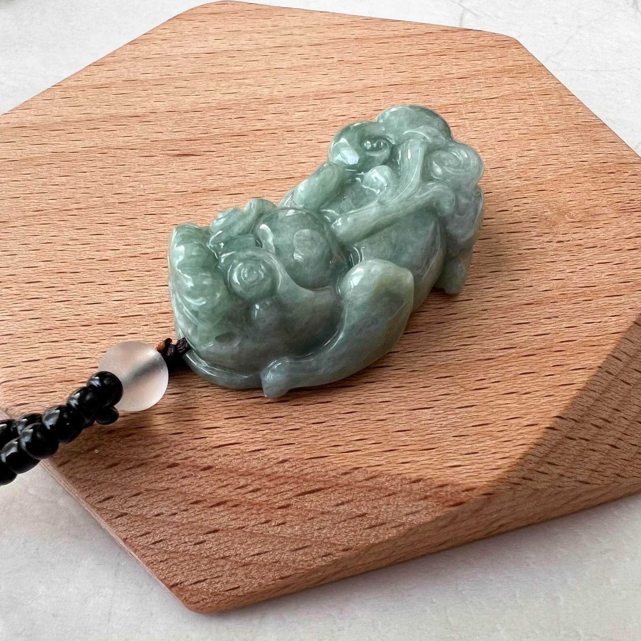 Green Jadeite Jade, Dragon Pixiu Pi Xiu, 貔貅, Dragon Chinese Carved Pendant, YJ-1221-0168140