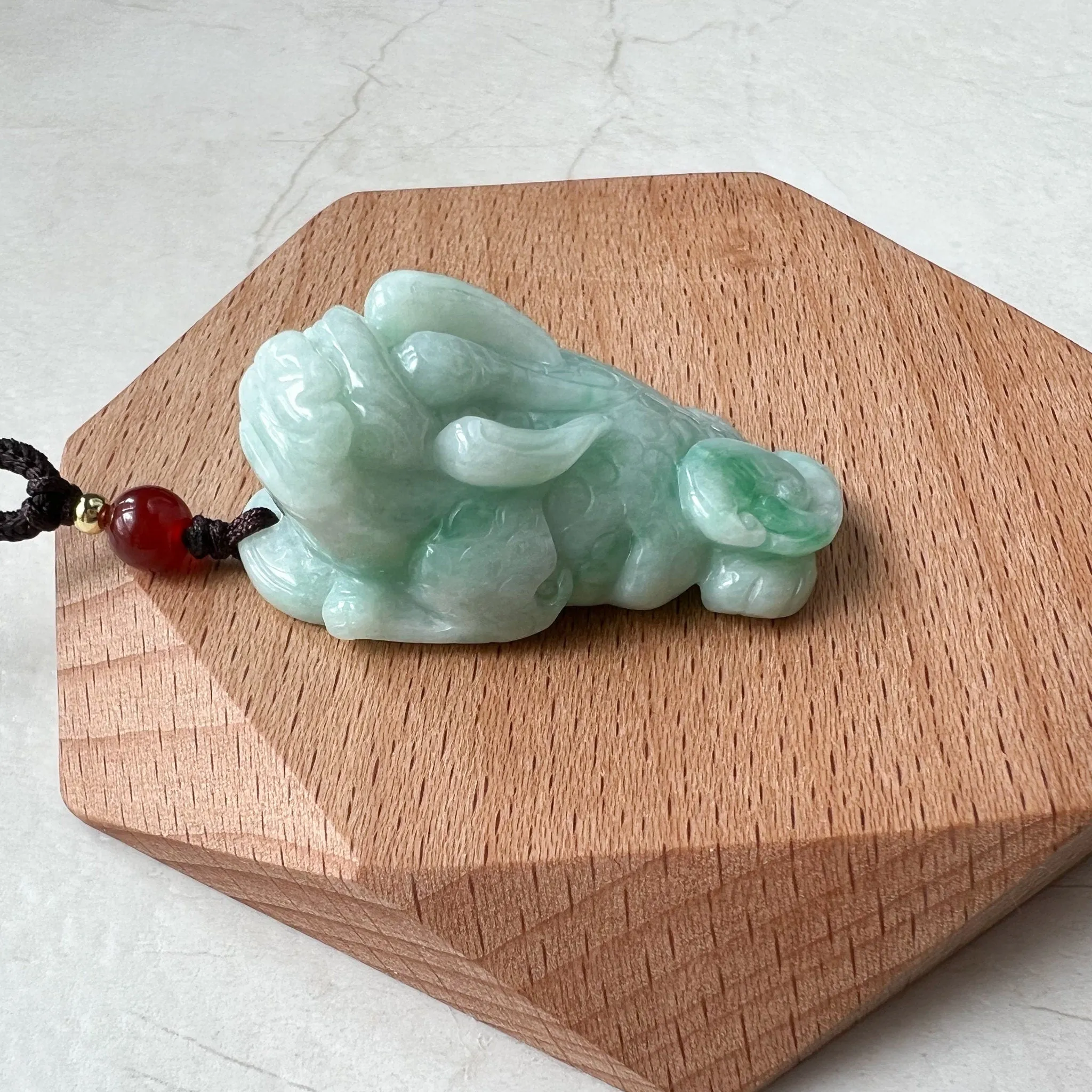 Green Jadeite Jade, Dragon Pixiu Pi Xiu, 貔貅, Dragon Chinese Carved Pendant, ZYF-1221-1651242206