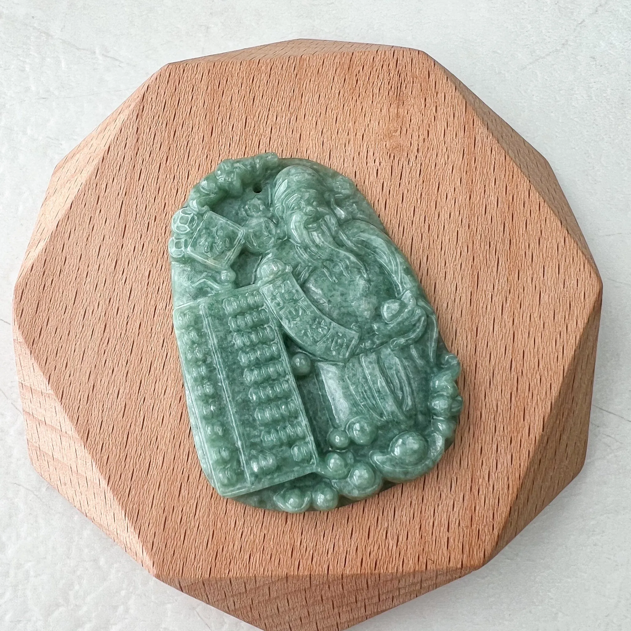 Green Jadeite Jade Fortune God, Caishen, God of Wealth, 财神, Hand Carved Pendant Necklace, YJ-0522-0426884