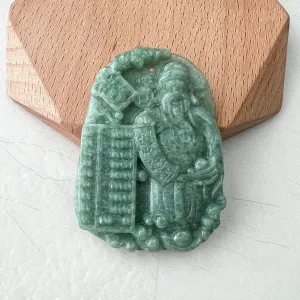 Green Jadeite Jade Fortune God, Caishen, God of Wealth, 财神, Hand Carved Pendant Necklace, YJ-0522-0426884