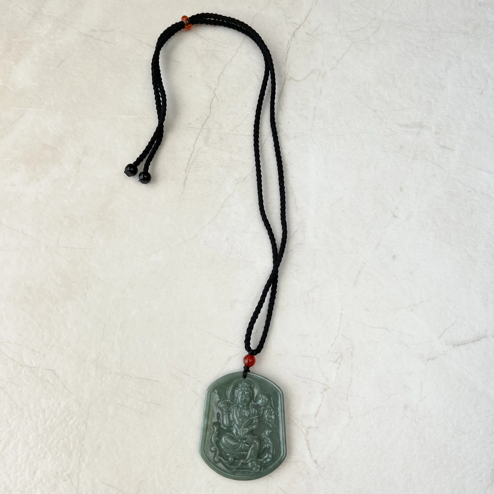 Green Jadeite Jade Guan Yin Avalokiteshvara Carved Pendant Necklace, YJ-1221-0354840