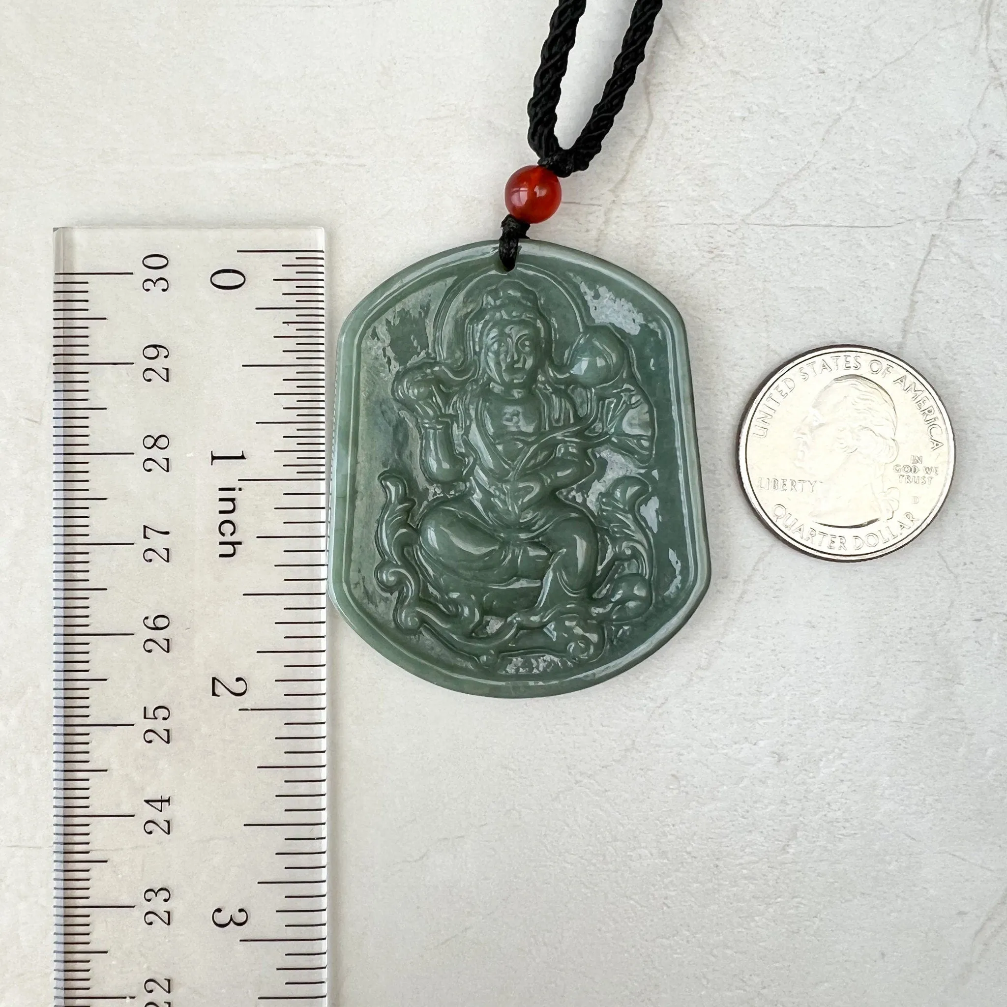 Green Jadeite Jade Guan Yin Avalokiteshvara Carved Pendant Necklace, YJ-1221-0354840