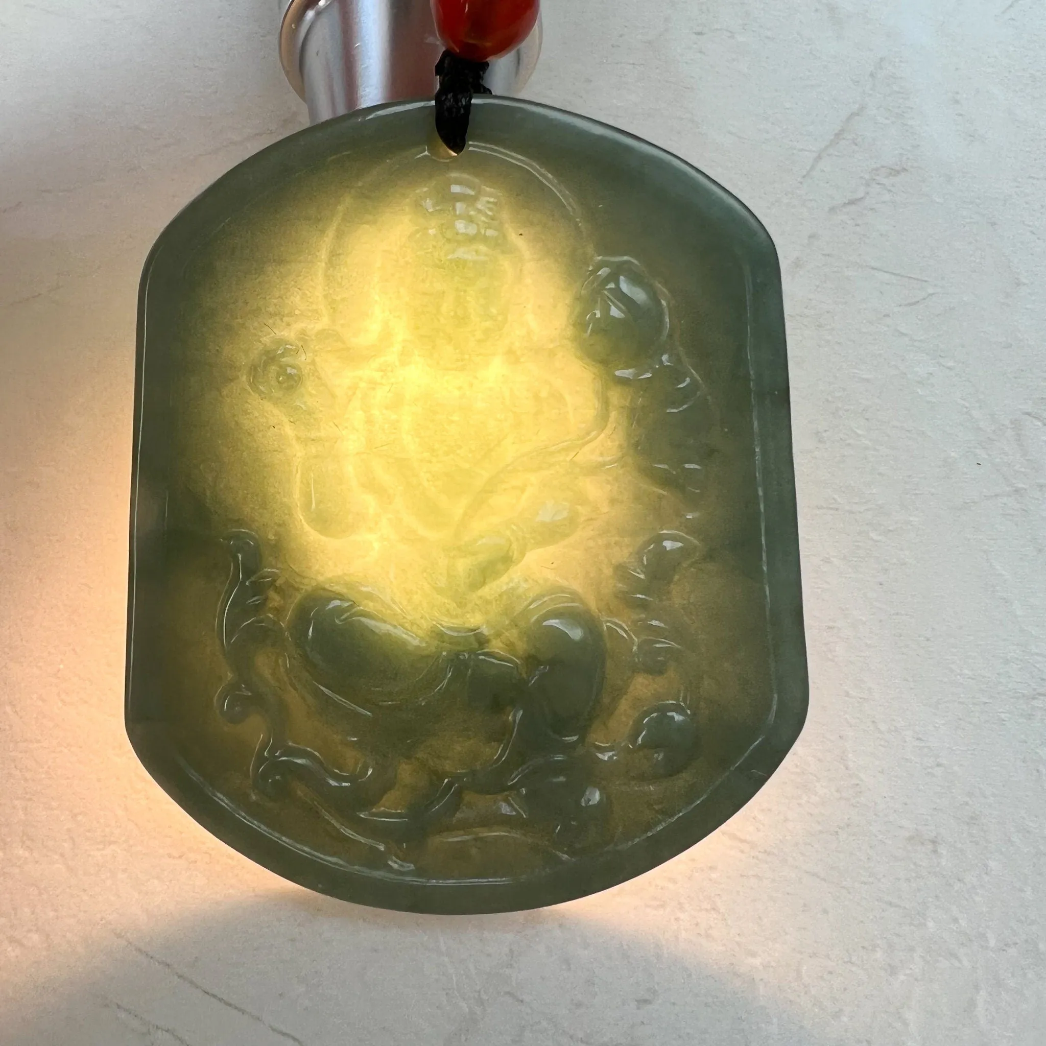 Green Jadeite Jade Guan Yin Avalokiteshvara Carved Pendant Necklace, YJ-1221-0354840