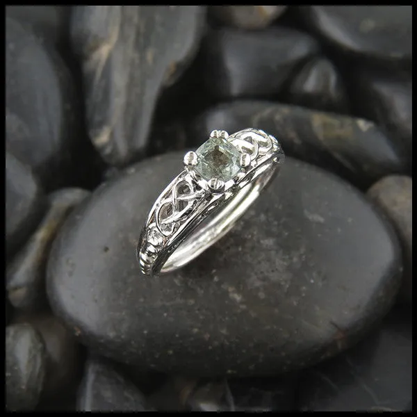 Green Sapphire Cathedral Celtic Ring