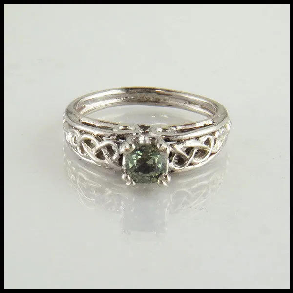 Green Sapphire Cathedral Celtic Ring
