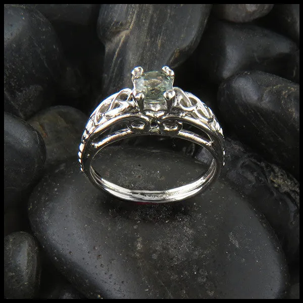 Green Sapphire Cathedral Celtic Ring