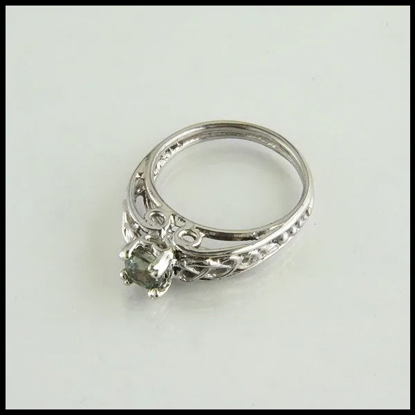 Green Sapphire Cathedral Celtic Ring