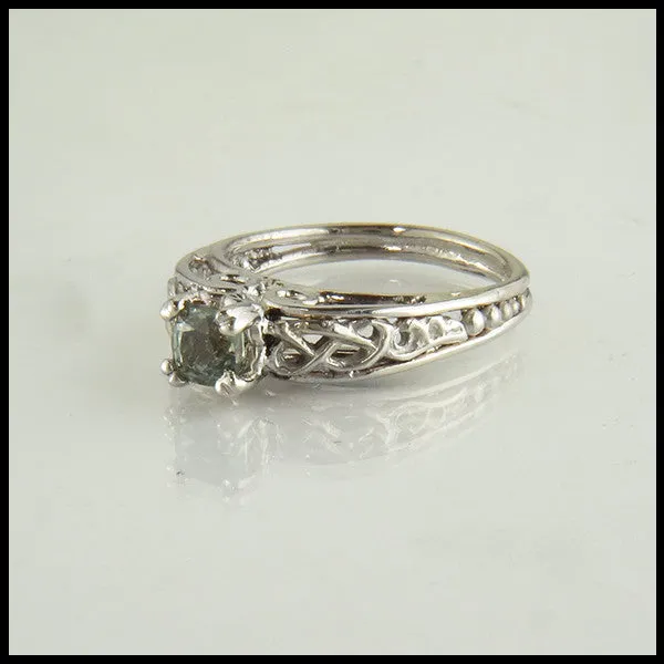 Green Sapphire Cathedral Celtic Ring