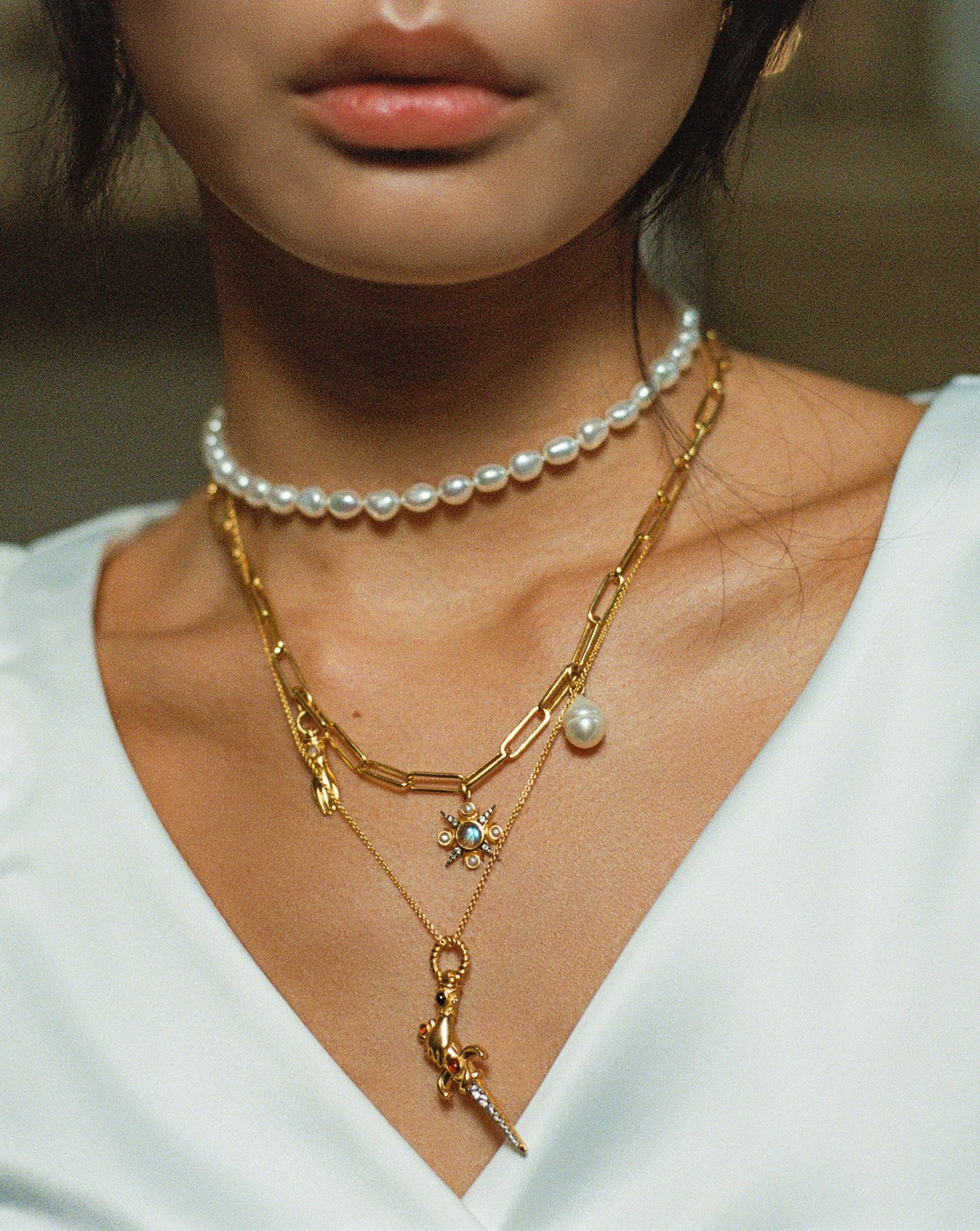 Harris Reed Symbols of Change Necklace | 18k Gold Plated/Pearl & Labradorite