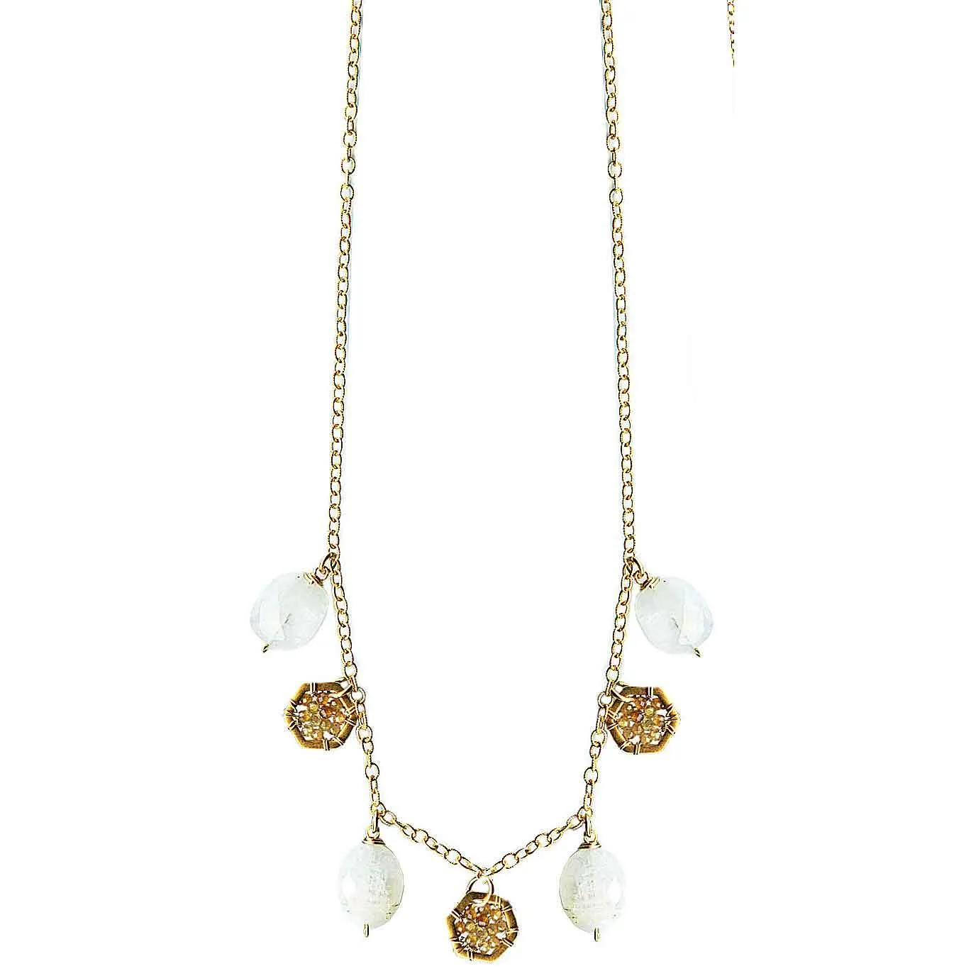 Hexagon Necklace 4916 with Multicolored Tourmaline and Moonstone by Michelle Pressler Jewelry