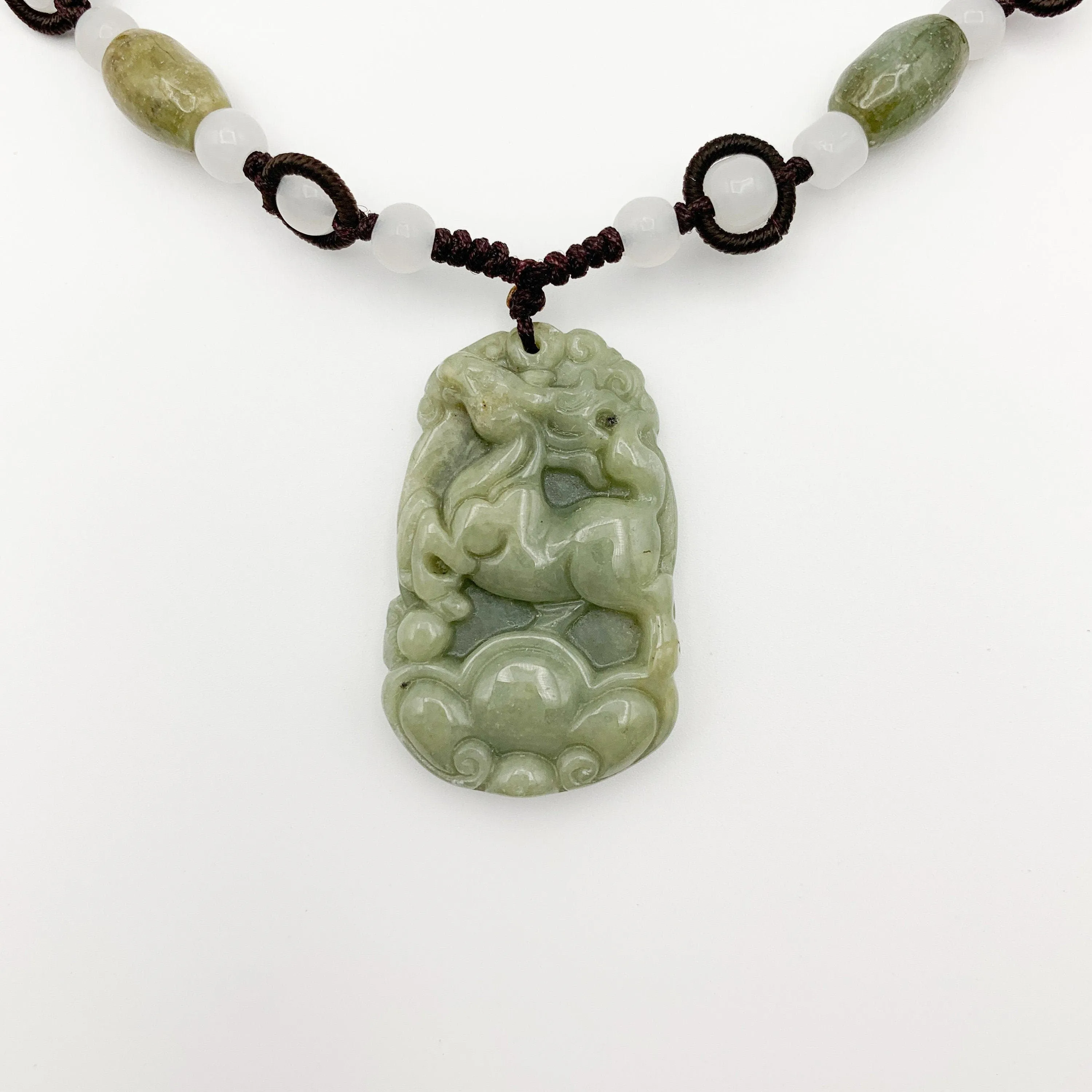 Horse Jadeite Chinese Zodiac Rustic Carved Pendant Necklace, YW-0110-1646804274