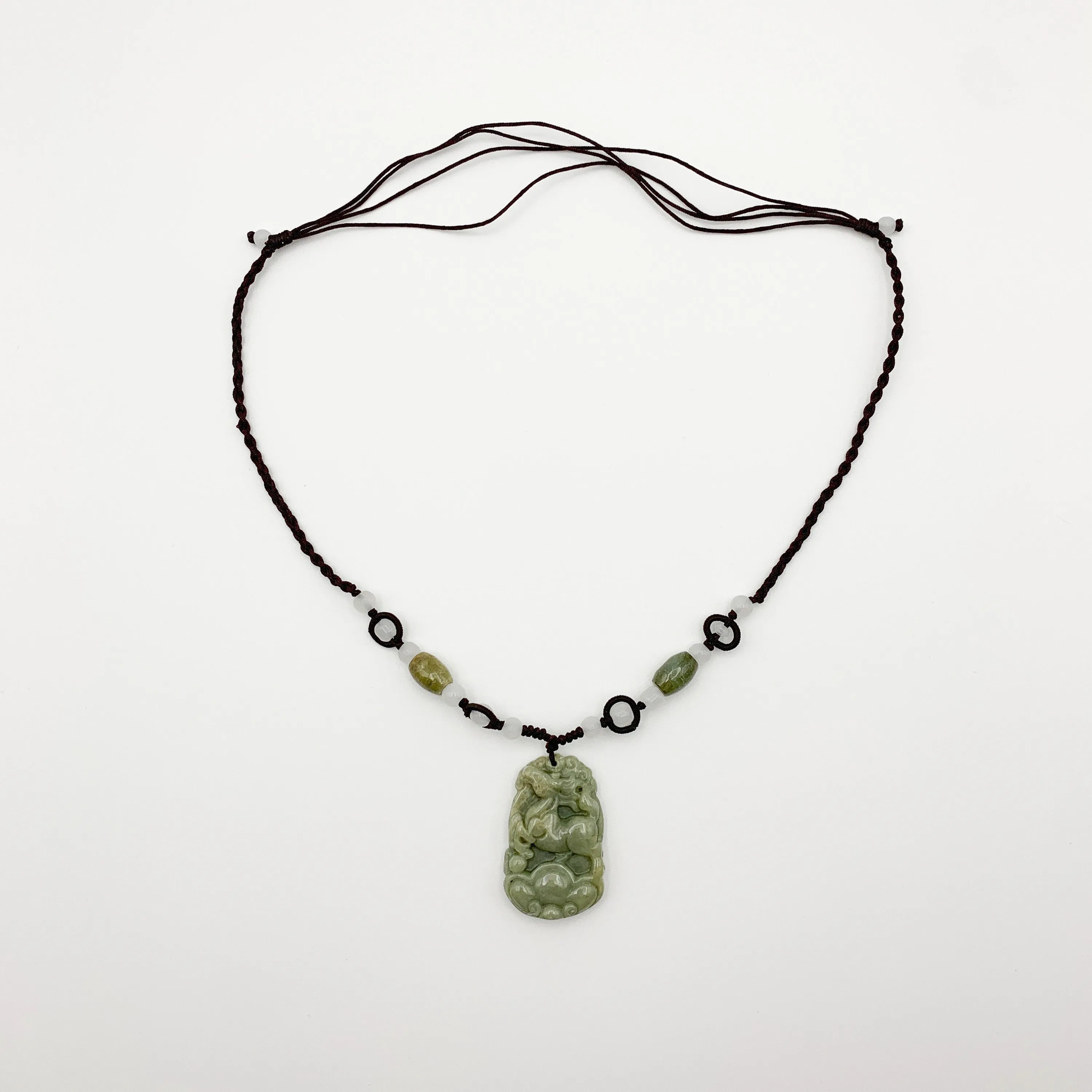 Horse Jadeite Chinese Zodiac Rustic Carved Pendant Necklace, YW-0110-1646804274