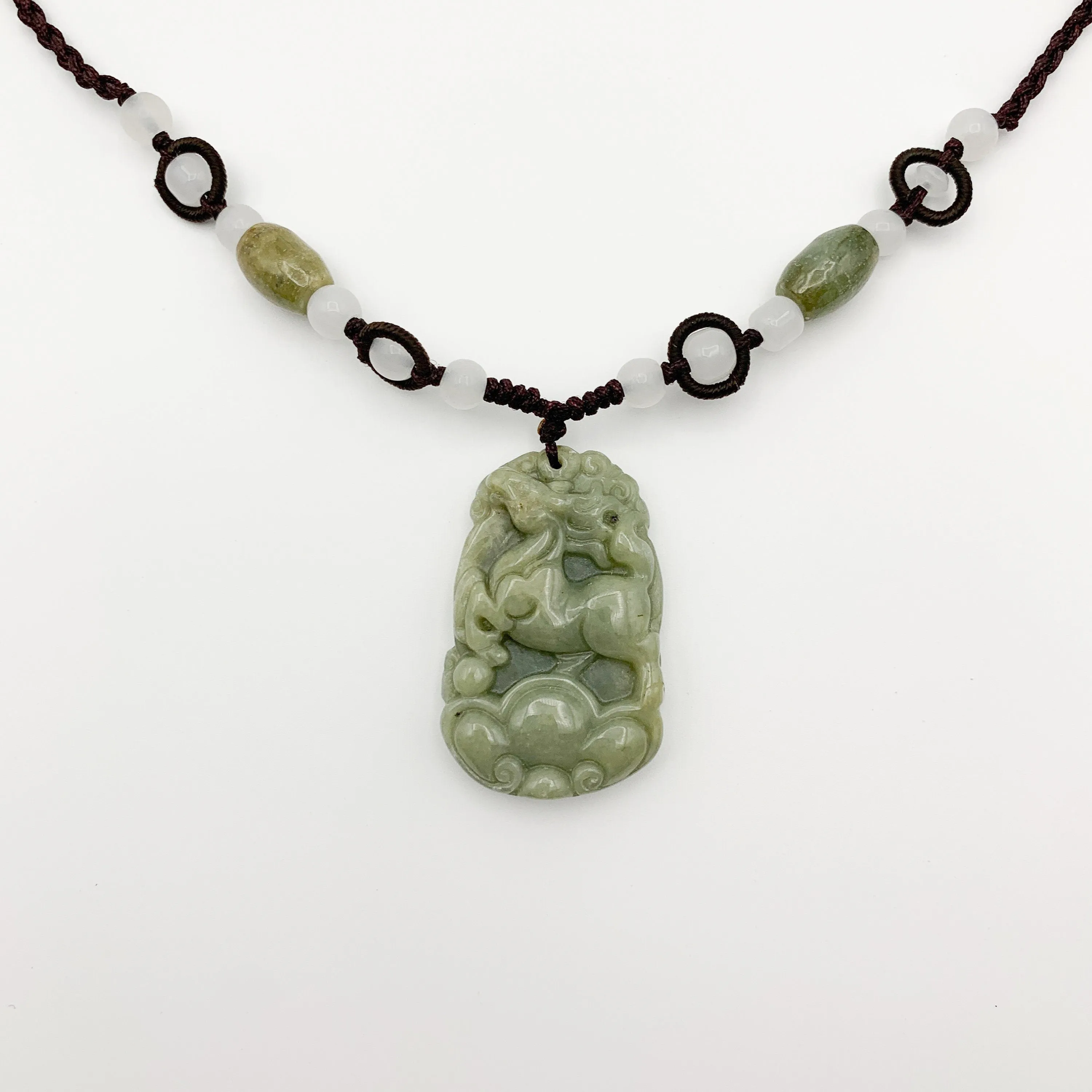 Horse Jadeite Chinese Zodiac Rustic Carved Pendant Necklace, YW-0110-1646804274