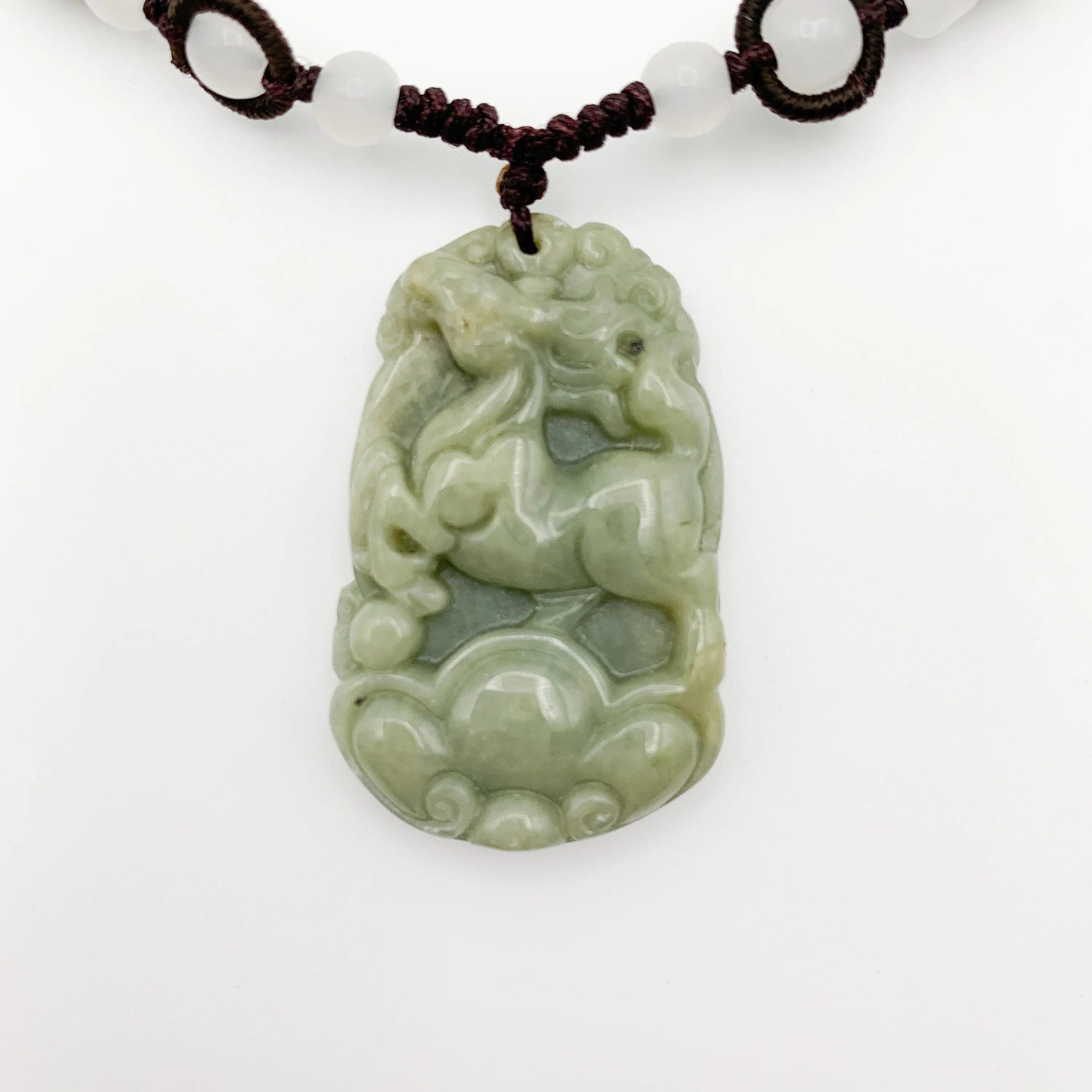 Horse Jadeite Chinese Zodiac Rustic Carved Pendant Necklace, YW-0110-1646804274