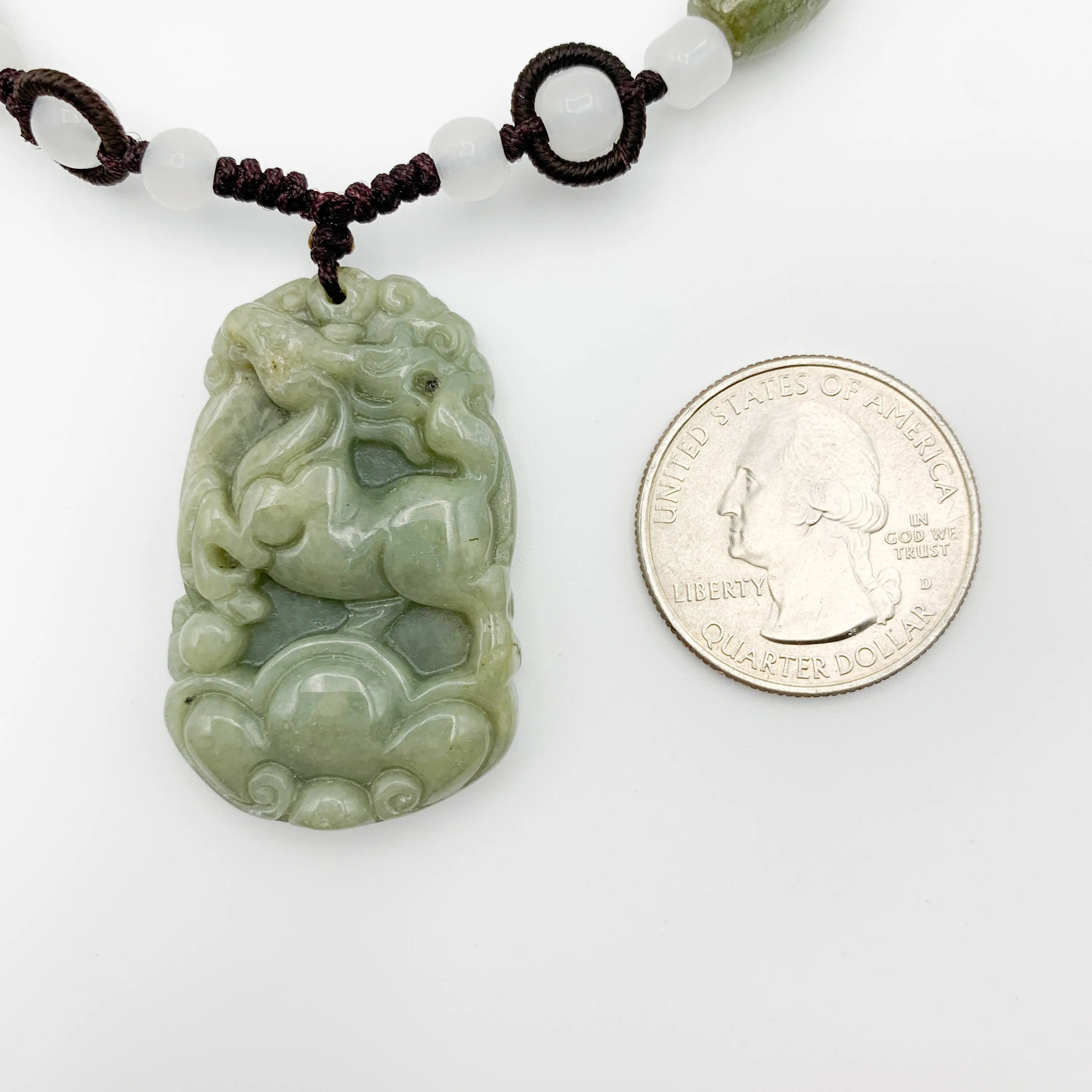 Horse Jadeite Chinese Zodiac Rustic Carved Pendant Necklace, YW-0110-1646804274